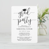 Modern Script & Foto Zwart Wit Afstudeerfeest Kaart (Staand voorkant)