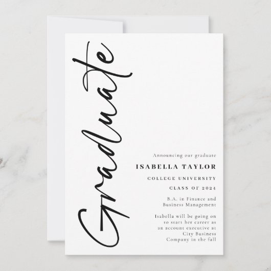Modern Script Foto Zwart Wit Afstuderen Aankondiging (Voorkant)