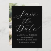 Modern Script Foto Zwart Wit Save The Date Kaart (Voorkant / Achterkant)