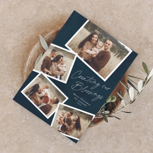 Modern Script Fotocollage Religieuze Kerstmis Feestdagenkaart