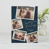 Modern Script Fotocollage Religieuze Kerstmis Feestdagenkaart (Staand voorkant)