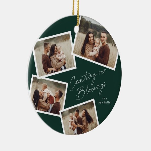 Modern Script Fotocollage Religieuze Kerstmis Keramisch Ornament (Rechts)