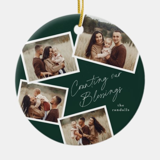 Modern Script Fotocollage Religieuze Kerstmis Keramisch Ornament (Voorkant)