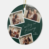 Modern Script Fotocollage Religieuze Kerstmis Keramisch Ornament (Links)