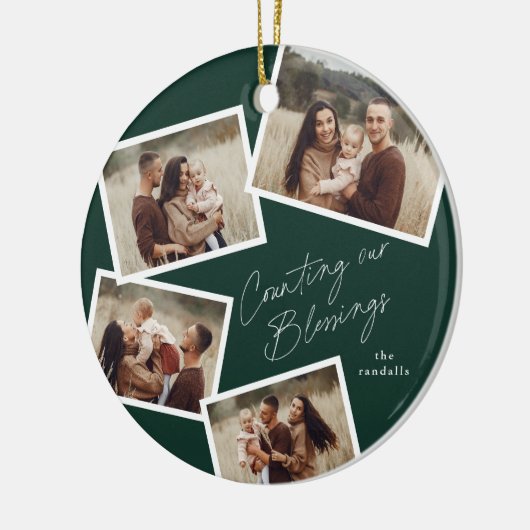 Modern Script Fotocollage Religieuze Kerstmis Keramisch Ornament (Links)