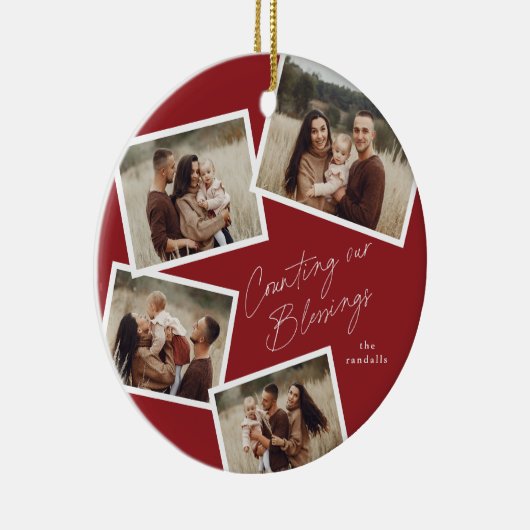 Modern Script Fotocollage Religieuze Kerstmis Keramisch Ornament (Rechts)