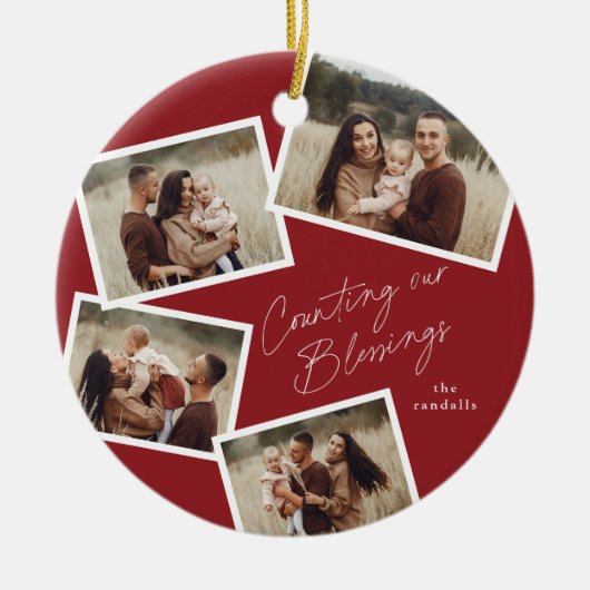 Modern Script Fotocollage Religieuze Kerstmis Keramisch Ornament (Voorkant)