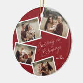 Modern Script Fotocollage Religieuze Kerstmis Keramisch Ornament (Links)