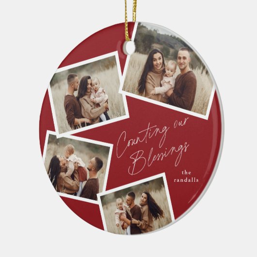 Modern Script Fotocollage Religieuze Kerstmis Keramisch Ornament (Links)