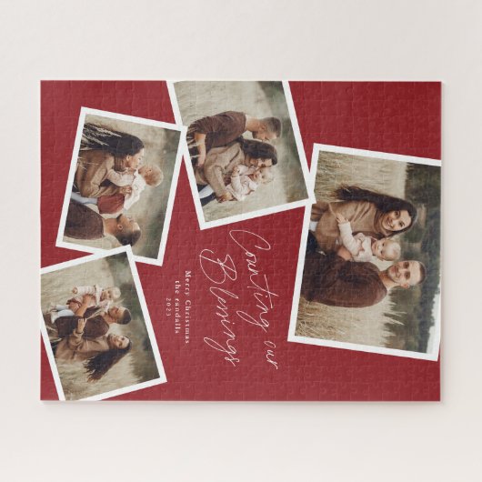 Modern Script Fotocollage Religieuze Kerstmis Legpuzzel (Horizontaal)