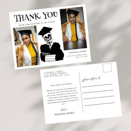 Modern Script Foto's Skeleton Afstuderen Dank u Briefkaart