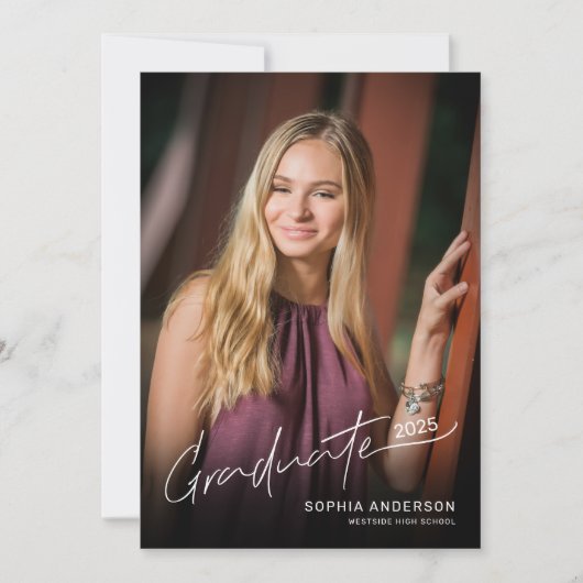 Modern Script Full Photo Graduation Party Kaart (Voorkant)