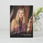 Modern Script Full Photo Graduation Party Kaart (Staand voorkant)