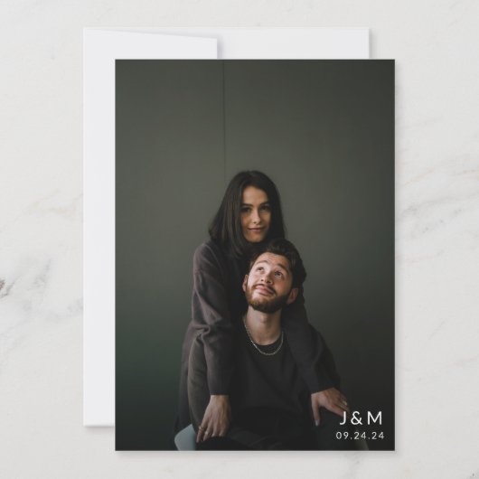 Modern Script Full Photo Monogram QR Code Weddensc Kaart (Achterkant)