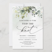 Modern script gebonden de knoop groen elopement kaart (Voorkant)