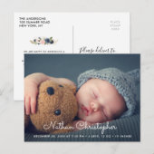 Modern script geboortekaartje briefkaart (Voorkant / Achterkant)