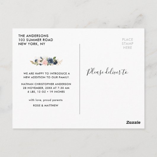 Modern script geboortekaartje briefkaart (Achterkant)