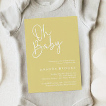 Modern Script Geel Oh Baby Eenvoudig Baby shower