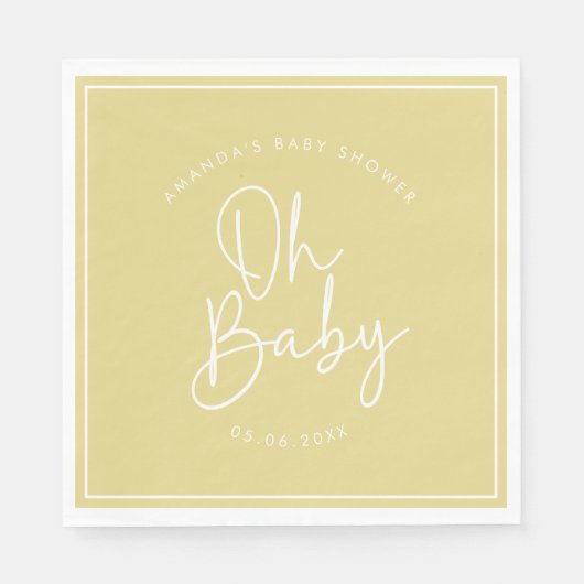 Modern Script Geel Oh Baby Eenvoudig Baby shower Servet (Voorkant)