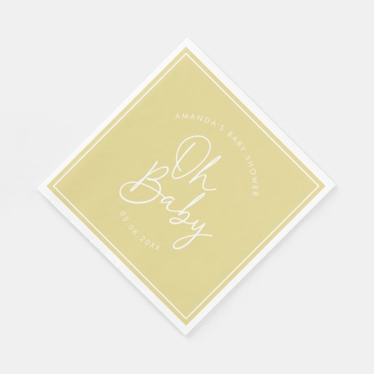 Modern Script Geel Oh Baby Eenvoudig Baby shower Servet (Hoek)