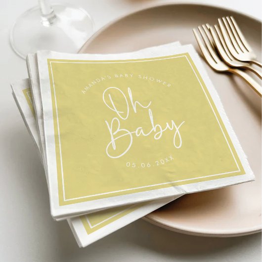 Modern Script Geel Oh Baby Eenvoudig Baby shower Servet