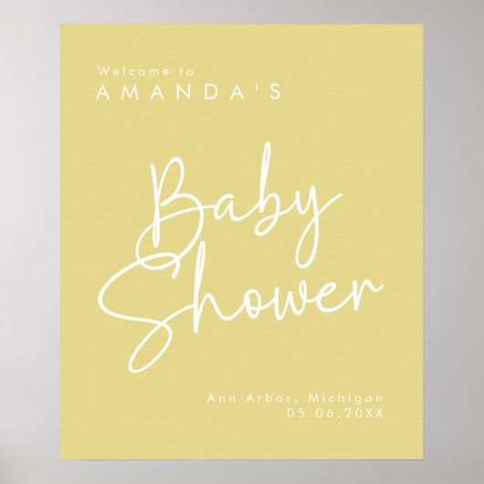 Modern Script Geel Oh Baby Eenvoudig Welkom Poster (Voorkant)