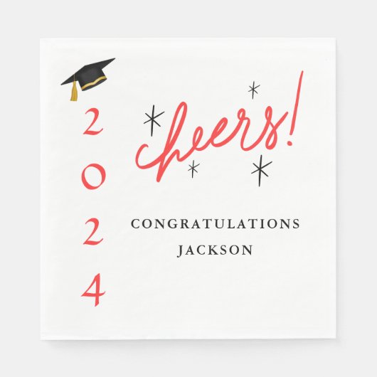 Modern Script Gefeliciteerd Afstudeerder Rood en Z Servet (Voorkant)