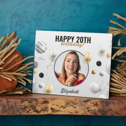 Modern Script Gelukkige Verjaardag Custom Photo Gi Fotoplaat (Zijkant)