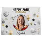 Modern Script Gelukkige Verjaardag Custom Photo Gi Groot Cadeauzakje (Voorkant)