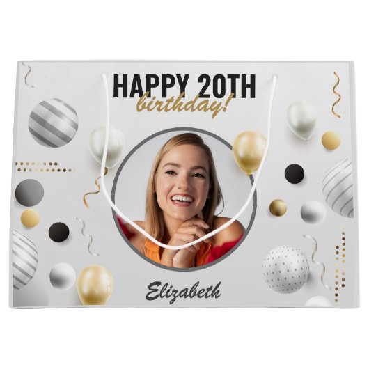 Modern Script Gelukkige Verjaardag Custom Photo Gi Groot Cadeauzakje (Voorkant)