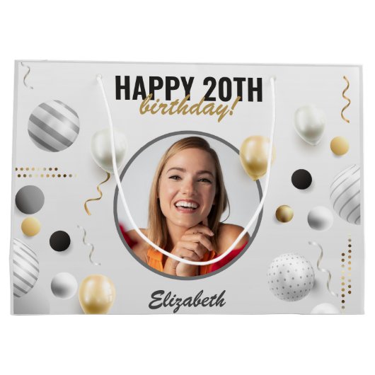 Modern Script Gelukkige Verjaardag Custom Photo Gi Groot Cadeauzakje (Achterkant)