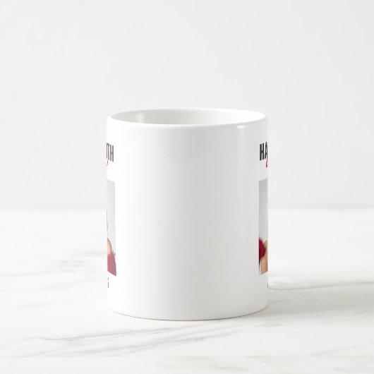 Modern Script Gelukkige Verjaardag Custom Photo Gi Koffiemok (Center)