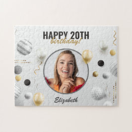 Modern Script Gelukkige Verjaardag Custom Photo Gi Legpuzzel