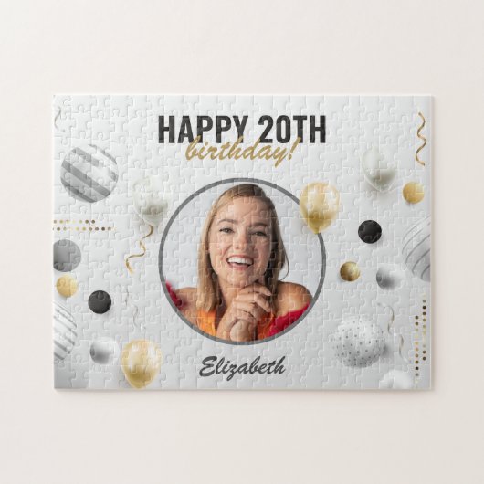 Modern Script Gelukkige Verjaardag Custom Photo Gi Legpuzzel (Horizontaal)