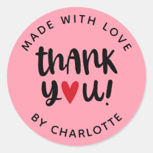 Modern script gemaakt met liefde dank u ronde sticker