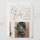 Modern Script Gender Neutraal Foto Baby shower Kaart (Voorkant)