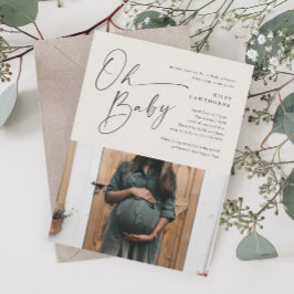 Modern Script Gender Neutraal Foto Baby shower Kaart