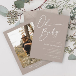 Modern Script Gender Neutraal Foto Baby shower Kaart