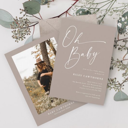 Modern Script Gender Neutraal Foto Baby shower Kaart