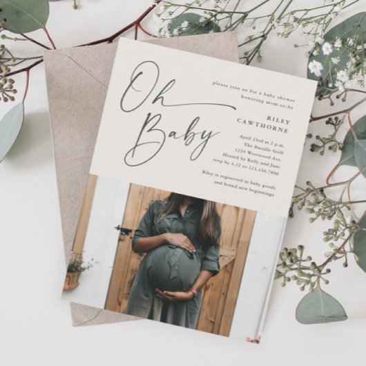 Modern Script Gender Neutraal Foto Baby shower Kaart