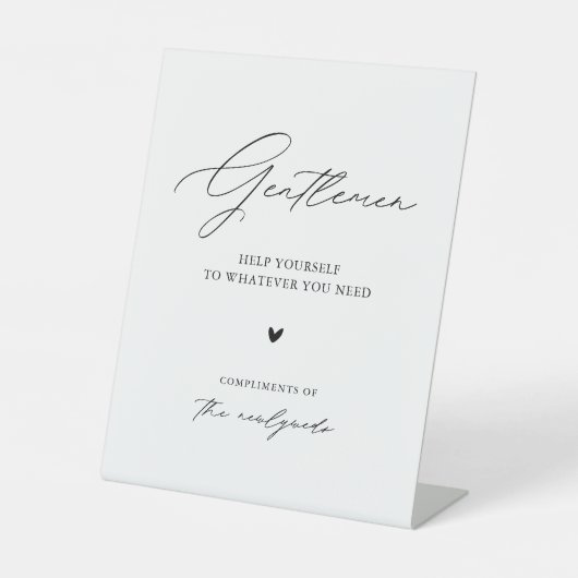 Modern Script Gentlemen Wedding Bathroom Basket Reclamebord Met Voetstuk (Voorkant)