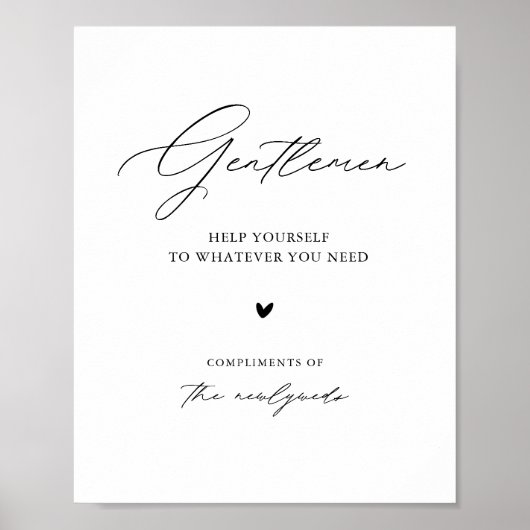 Modern Script Gentlemen Wedding Bathroom Sign Poster (Voorkant)