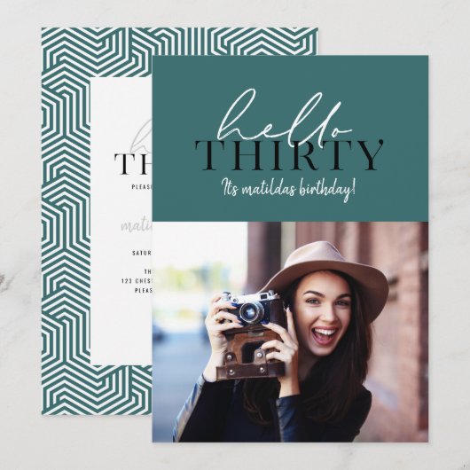 Modern script & geometrische 30e verjaardag foto (Voorkant / Achterkant)