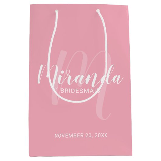 Modern Script gepersonaliseerd bruidsmeisje blush  Medium Cadeauzakje (Voorkant)