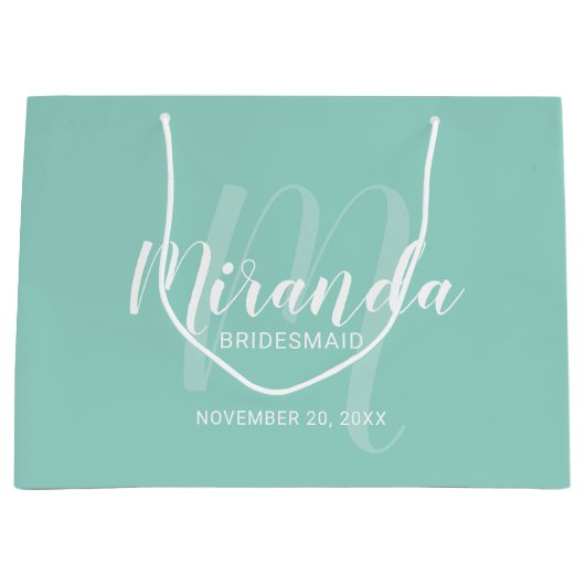 Modern Script Gepersonaliseerd Bruidsmeisje Mint G Groot Cadeauzakje (Voorkant)