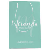 Modern Script Gepersonaliseerd Bruidsmeisje Mint G Medium Cadeauzakje (Voorkant)