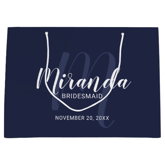 Modern Script gepersonaliseerd bruidsmeisjes marin Groot Cadeauzakje (Voorkant)