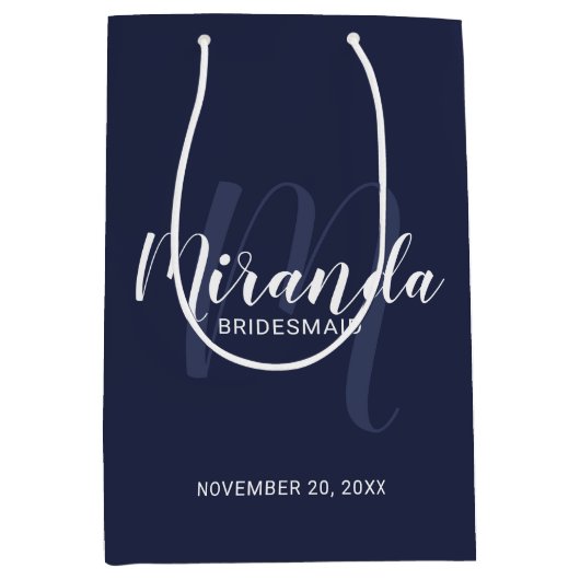 Modern Script gepersonaliseerd bruidsmeisjes marin Medium Cadeauzakje (Voorkant)