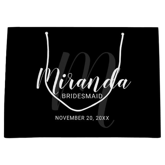 Modern Script gepersonaliseerd bruidsmeisjes zwart Groot Cadeauzakje (Voorkant)