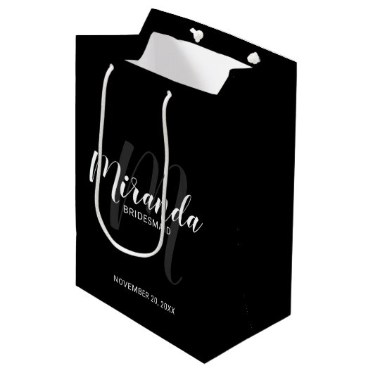 Modern Script gepersonaliseerd bruidsmeisjes zwart Medium Cadeauzakje (Voorkant Gekanteld)